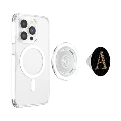 Black Leopard Print Cute Initial Letter A Monogram For Women PopSockets PopGrip for MagSafe - style: Magnetic PopGrip