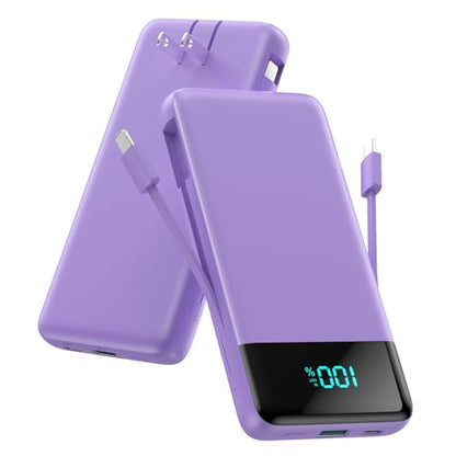 Portable Charger for iPhone,13800mAh Slim Power Bank with Built-in Cables & AC Wall Plug,All in One 4 Outputs USB C Fast Charging Battery Pack for iPhone 17/16/15/14,Android,Travel Essential (Purple) - color: Purple