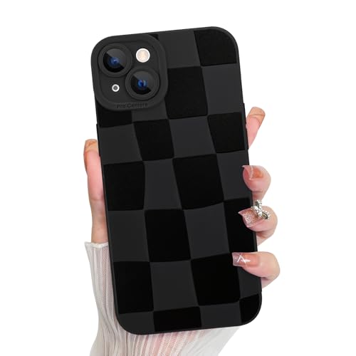 KANGHAR Compatible with iPhone 14 Case Checkered -Black | Silicone Cute Pattern, Camera Protection Soft Slim Phone Case for Girls Women - color: Black, size: iPhone 14