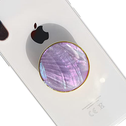 On The Grip Universal Phone Grip & Stand, Genuine Natural Gemstone/Seashell, Strong Adhesive Finger Holder, Collapsible Socket for iPhone, Samsung Galaxy, Kindle and Tablets (Violet)
