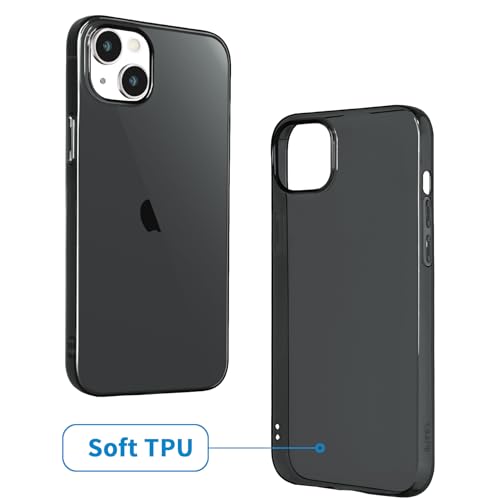 JJGoo Compatible with iPhone 15 Plus Case Clear, Soft Clear TPU Phone Cases, Shockproof Transparent Bumper Cover Slim Thin Phone Case, Translucent Black - color: Black