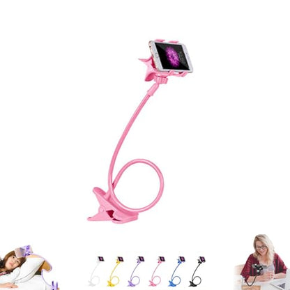 Gooseneck Cell Phone Holder - Flexible Adjustable Clamp for Desk, 360° Long Arm Mobile Phone Stand with Clip for Headboard & Bedside, Phone Stand Lazy Bracket Mount Clamp for Lazy Use in Bed (Pink) - color: Pink