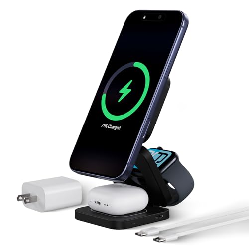 KU XIU X55 Turbo Qi2.2 25W Fast 3-in-1 Charging Station for Apple Device - color: Black-B