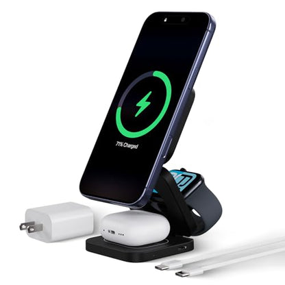 KU XIU X55 Turbo Qi2.2 25W Fast 3-in-1 Charging Station for Apple Device - color: Black-B