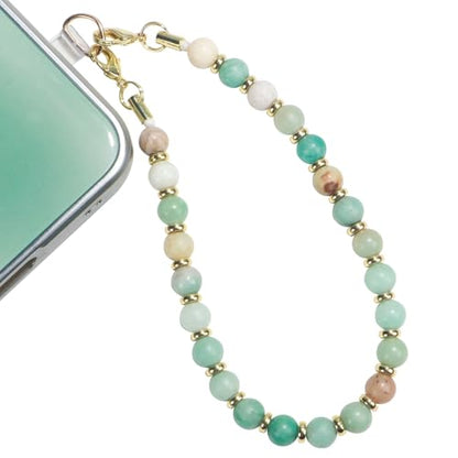 TEAMOLA Natural Stone Phone Charm - Crystal Phone Beaded Wrist Strap - color: Green & Blue