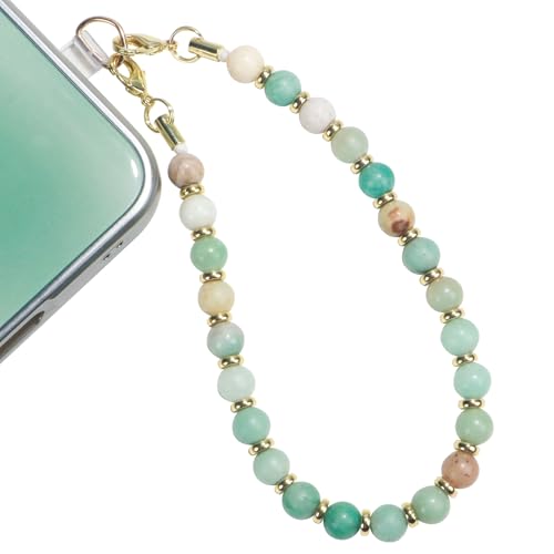 TEAMOLA Natural Stone Phone Charm - Crystal Phone Beaded Wrist Strap - color: Green & Blue