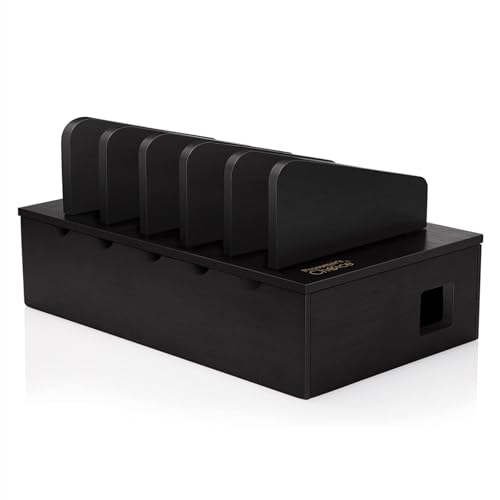 Prosumer's Choice Charging Station for Multiple Devices - 5 Device Charger Organizer for Smartphones and Tablets - Wooden Rack with Removable Dividers - Charging Dock for Work from Home - Black