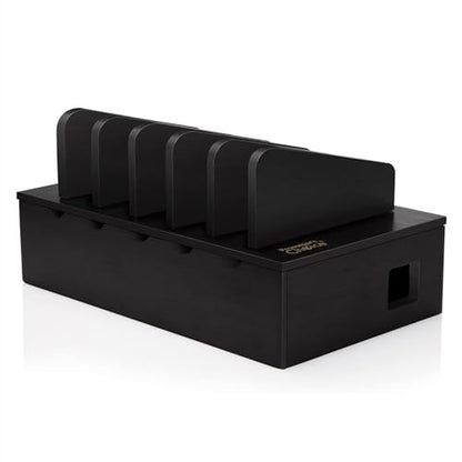 Prosumer's Choice Charging Station for Multiple Devices - 5 Device Charger Organizer for Smartphones and Tablets - Wooden Rack with Removable Dividers - Charging Dock for Work from Home - Black