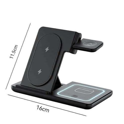 3-in-1 Wireless Fast Charging Station Foldable Stand Compact Design for Phones, Watches and Earbuds for Home Office Travel-Black - color: Black