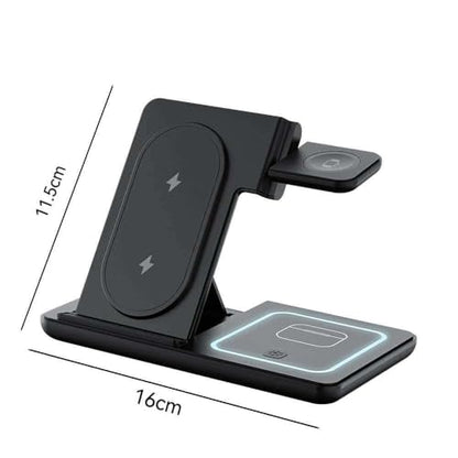 3-in-1 Wireless Fast Charging Station Foldable Stand Compact Design for Phones, Watches and Earbuds for Home Office Travel-Black - color: Black