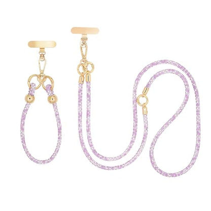 Crystal Phone Strap Crossbody and Wrist Lanyard, Anti Theft Layered & Wrist Strap Cell Phone Neck for Women - color: Purple