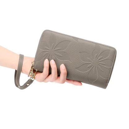 GOIACII Women's Wallet RFID Blocking Leather Wristlet - color: A10 Gray