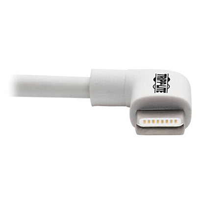 TRIPP LITE Right-Angle Lightning to USB Sync Charging Cable for iPhone iPad Apple White MFI Certified 3' (M100-003-LRA-WH)