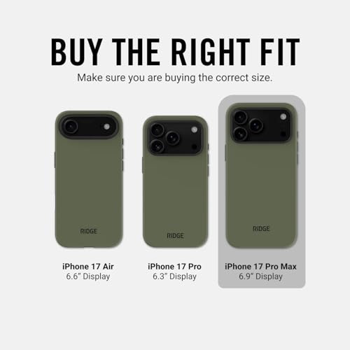 Ridge Case Compatible with iPhone 17 PRO MAX - Compatible with MAGSAFE & Wireless Charging, Aluminum Control Buttons, Dual-Layer Construction, TPU Bumper with Drop Protection (Matte Olive) - color: Matte Olive, size: iPhone 17 Pro Max