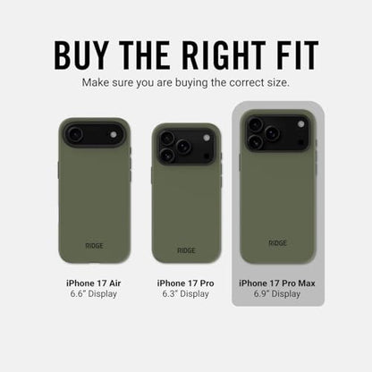 Ridge Case Compatible with iPhone 17 PRO MAX - Compatible with MAGSAFE & Wireless Charging, Aluminum Control Buttons, Dual-Layer Construction, TPU Bumper with Drop Protection (Matte Olive) - color: Matte Olive, size: iPhone 17 Pro Max