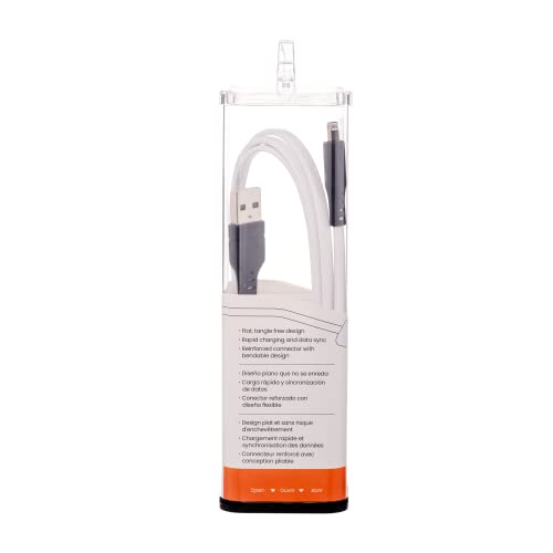 Ventev USB-A to Apple Lightning High-Speed Tangle-Free Flat Cable for iPhone 1-14, AirPods, iPads and More Devices (3 Foot, White) - size: 3 feet