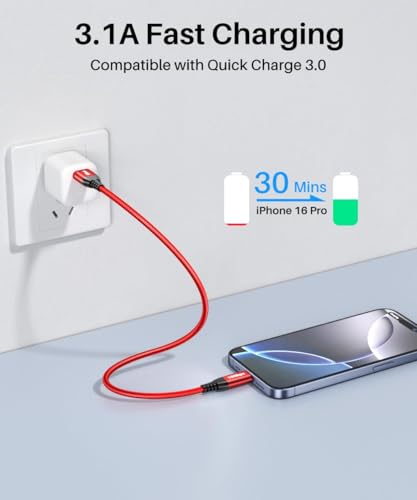 LDLrui USB C Data Cable 10Gbps, 0.5ft, 2-Pack, Red, Braided - size: 0.5ft