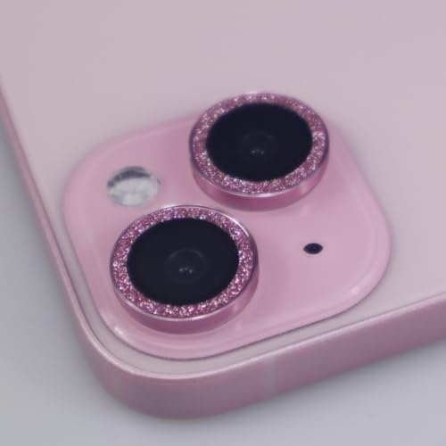 BONVAN for iPhone 15/15 Plus Camera Lens Protector Bling Glitter Metal Crystal Tempered Glass Screen Accessories Sparkly Lens Cover, also Compatible with iPhone 16e (2PCS) (Pink) - color: Pink