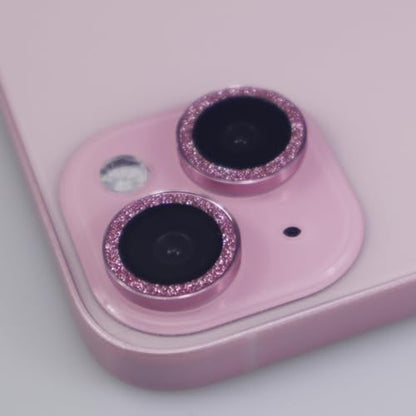 BONVAN for iPhone 15/15 Plus Camera Lens Protector Bling Glitter Metal Crystal Tempered Glass Screen Accessories Sparkly Lens Cover, also Compatible with iPhone 16e (2PCS) (Pink) - color: Pink