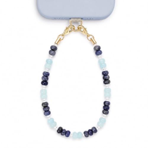 POSADINA Natural Stone Phone Charm, Beaded Healing Phone Wrist Strap, Handmade Cellphone Chain Lanyard with Tether Tab - color: Ocean Mist