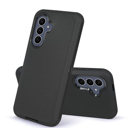 Compatible for Samsung S25 FE, Built in Screen Protector, Belt Clip Holster Heavy Duty Defender Case Dustproof Shockproof Protection (Black) - color: Black