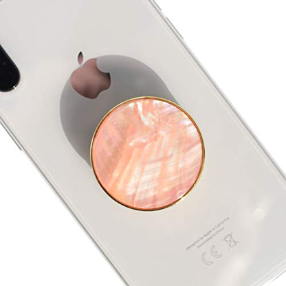 On The Grip Universal Phone Grip & Stand, Genuine Natural Gemstone/Seashell, Strong Adhesive Finger Holder, Collapsible Socket for iPhone, Samsung Galaxy, Kindle and Tablets (Peach)