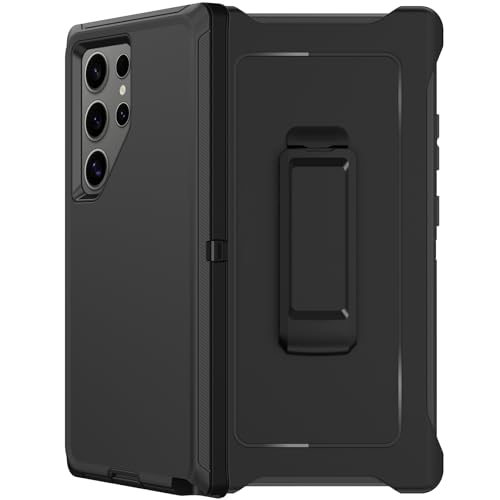 for Samsung Galaxy S24 Ultra Case with Belt Clip Holster, 2X Screen Protector, Heavy Duty Military Grade Full Body Shockproof Rugged Protective Cover for Samsung S24 Ultra 5G (Black) - color: Black