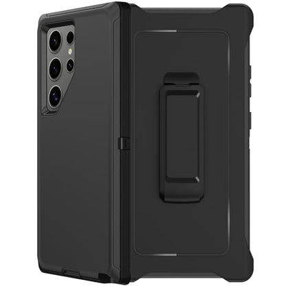 for Samsung Galaxy S24 Ultra Case with Belt Clip Holster, 2X Screen Protector, Heavy Duty Military Grade Full Body Shockproof Rugged Protective Cover for Samsung S24 Ultra 5G (Black) - color: Black