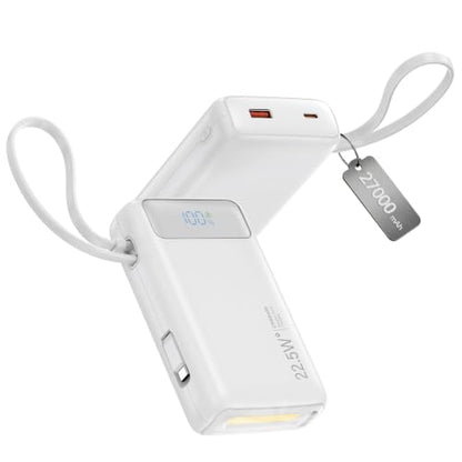 Nusyddy Portable Charger 27000mAh 22.5W w/Built-in Cable/LED Display White - color: White