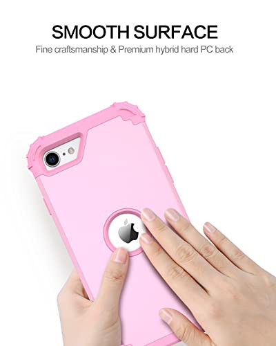 BENTOBEN for iPhone SE 2022 Phone Case and iPhone SE 2020 Case, Heavy Duty 3 in 1 Full Body Rugged Shockproof Hybrid Hard PC Soft Rubber Bumper Drop Protective Girls Women Boy Cover,Light Pink Design - color: Light Pink
