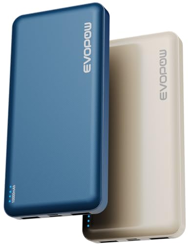 2 Pack Portable Charger, 10000mAh Power Bank, Travel Battery Pack - color: Blue&Beige