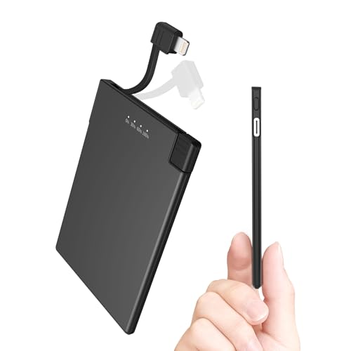 TNTOR Thin Portable Phone Charger with Built in Lightning Cable-3500mAhUltra Slim Travel Power Bank for Pocket Wallet Compatible with iPhone 14/13/12/11/X/8 Series (Not for iPhone 15 16 Series)
