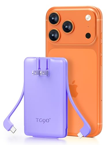 TG90° 5000mah Ultra Slim Power Bank Built-in AC Plug & 2 Cables,Purple - color: Purple