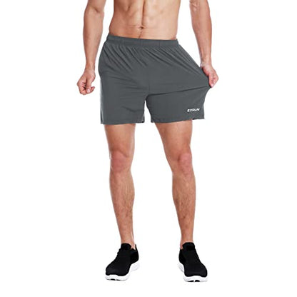 EZRUN Men's 5" Athletic Running Shorts Quick Dry with Liner Zip Pocket - color: Grey, size: Small