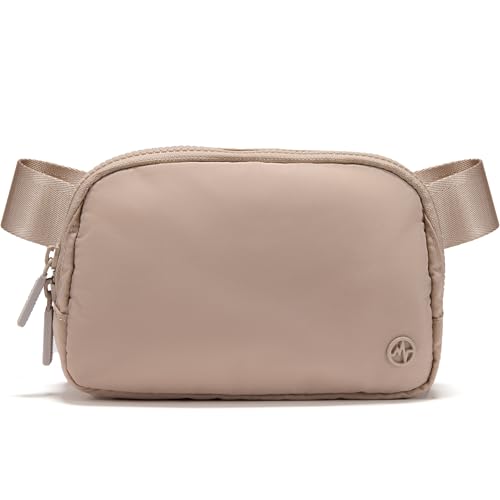 Pander Nylon Fanny Pack for Women, Two-Way Zipper Crossbody Bag - color: Raw Linen Beige