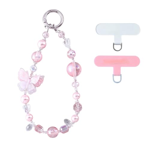 Original Design Phone Charm with 2 Tether Tabs – Stylish, Durable, and Hands-Free Phone Chain – Compatible with iPhone, Samsung, Pixel & More (11 Embossed Butterfly - Pink) - color: 11 Embossed Butterfly - Pink