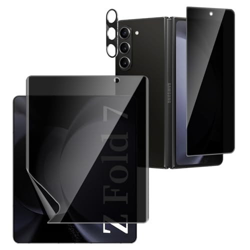 [1 Set] for Samsung Galaxy Z Fold 7 Privacy Screen Protector, Inner Anti-Spy Screen TPU Flexible Film + Back Privacy Glass Screen Protector Tempered Glass + Camera Lens Protector, Case Friendly - size: Galaxy Z Fold 7