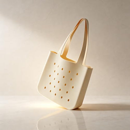 Silicone Beach Bag, Waterproof Large Tote Bag for Women, Charm Compatible Bag - color: Beige