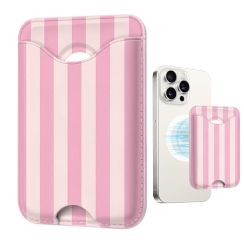 Stripe Magnetic Wallet for Magsafe Compatible with iPhone 17/16/15/14/13/12 Series Pro Max Plus Air (Phone Magnet Card Holder Fit 3 Cards for Women Girl Lether Mag Safe Wallets Pink) - color: Stripes (Pink)