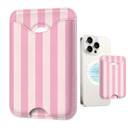 Stripe Magnetic Wallet for Magsafe Compatible with iPhone 17/16/15/14/13/12 Series Pro Max Plus Air (Phone Magnet Card Holder Fit 3 Cards for Women Girl Lether Mag Safe Wallets Pink) - color: Stripes (Pink)