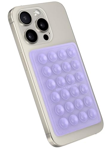 StickyGrippy Suction Phone Case Mount, Sillicon Adhesive Phone Accessory for iPhone and Android, Hands-Free Fidget Toy Mirror Shower Phone Holder, Tiktok Videos and Selfies (Purple Glitter) - color: Purple Glitter