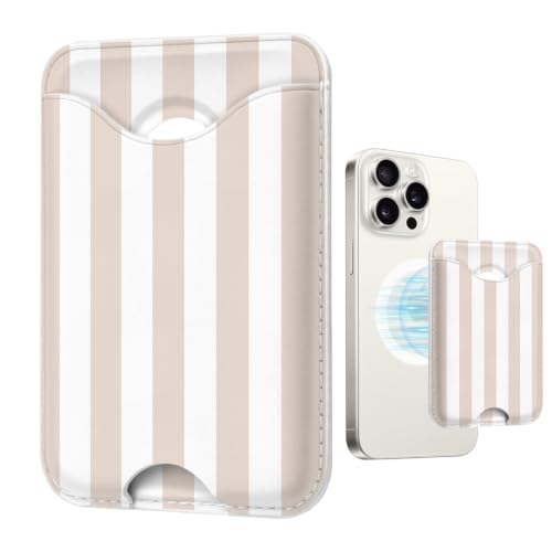 Stripe Magnetic Wallet for Magsafe Compatible with iPhone 17/16/15/14/13/12 Series Pro Max Plus Air (Phone Magnet Card Holder Fit 3 Cards for Women Girl Lether Mag Safe Wallets Antique White) - color: Stripes (Antique White)