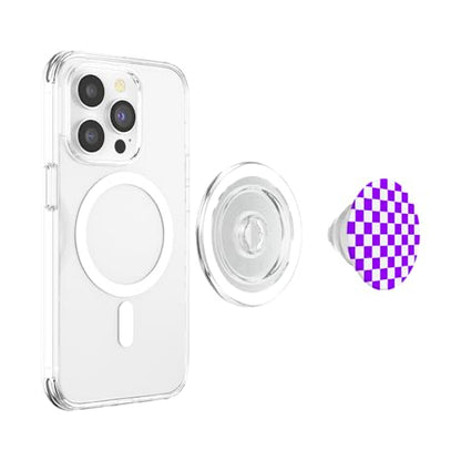 Checkerboard Purple and White | Check Pattern/Checkered PopSockets PopGrip for MagSafe - style: Magnetic PopGrip