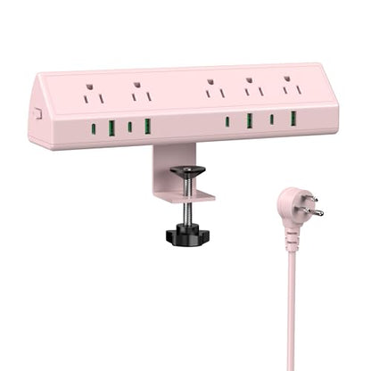 Jgstkcity Desk Clamp Power Strip USB C 45W,Surge Protector,Pink - color: Pink, size: 6 FT