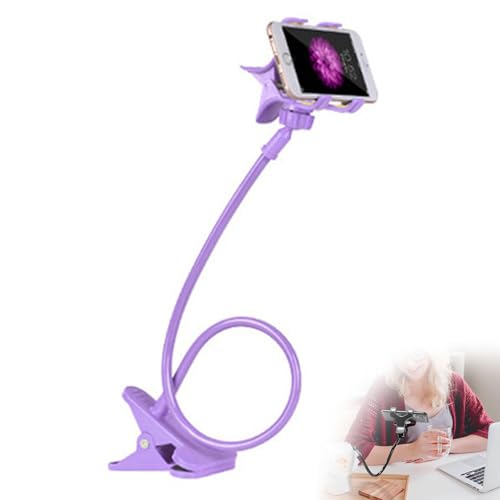 Gooseneck Cell Phone Holder Flexible for Desk Long Arm Mobile Phone Stand with Clip for Headboard & Bedside, Flexible Phone Stand Lazy Bracket Mount Clamp (Purple) - color: Purple