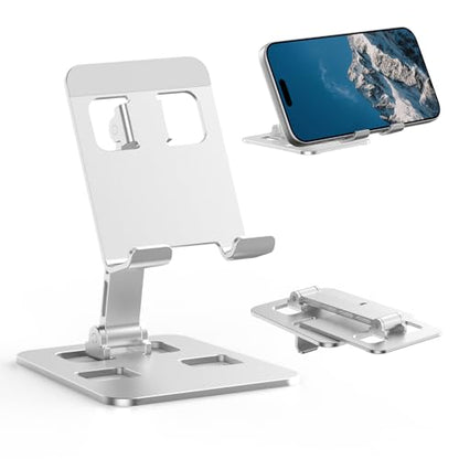 Foldable Adjustable Phone Stand, Hands-Free Desktop Holder for Video Calls Streaming Gaming, Portable Anti-Slip Cradle Universal for Smartphones