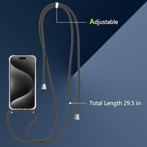Magnetic Case for iPhone 15 Pro 6.1" Clear Crossbody Case with Adjustable Shoulder Neck Lanyard Strap,Compatible with Magsafe,Soft Slim Bumper Shockproof Protective Phone Cover-Black - color: Black, size: iPhone 15 Pro
