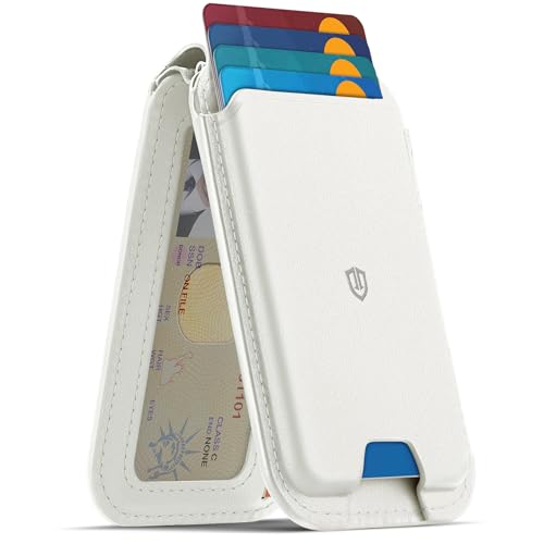SHIELDON Genuine Leather Magnetic Wallet Stand for MagSafe, White | Strong Magnetic, Card Holder, Kickstand, Angle Adjustment, Rfid Blocking, for iPhone 17/16/15/14/13/12 Series & Magnet Case - color: White