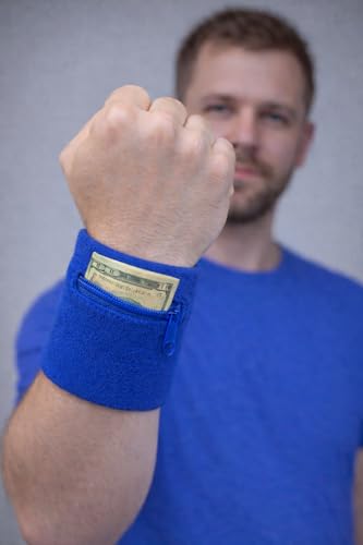 Suddora Zipper Wrist Pouch - Sweatband/Wristband Wallet for Keys, ID, Cards, Cash - color: Blue