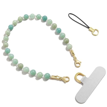 SURPHY Natural Stone Phone Charm, Beaded Phone Wrist Strap with Tether Tab - color: Amazonite